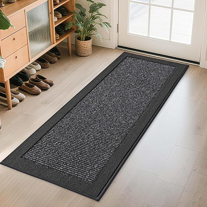 BEQHAUSE Indoor Door Mat 24" x 60", Dirt Trapper Door Mats Non-Slip Entryway Rugs Washable, Resist Dirt Absorbent Welcome Mat, Low Profile Floor Mats for Front Back Door and Entryway, Charcoal