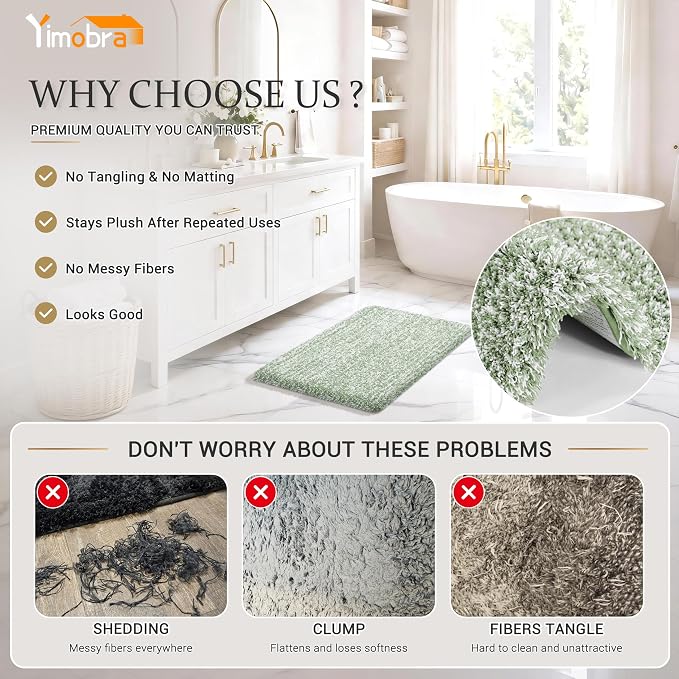 Yimobra Bathroom Rugs for Home Essentials, Non Slip Washable Bath Mat, Soft Water Absorbent Plush Shower Rug for Bathroom Floor, Bath Decor Accessories, 24X17, Light Green White