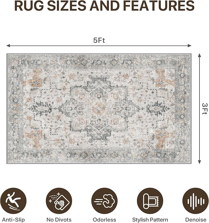 36"x60" Office Chair Mat for Hardwood Tile Floor, Under Desk Carpet Protector for Rolling Computer Chair Mat, Machine Washable Area Rug, Anti-Slip 1/5" Thick Low Pile Thin Vinyl Floor Mat, Taupe