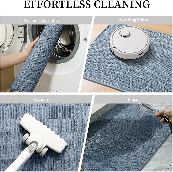 YIHOUSE Navy Blue Bathroom Rugs Sets 2 Piece, Quick Dry Thin Bath Mat, Non Slip Absorbent Machine Washable, Bath Runner Rug for Bathtub Sink Home Decor (17"x24" + 17"x47")