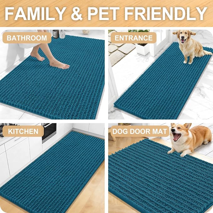 OLANLY Bathroom Rug Mat 44x32, Thick Soft and Absorbent Chenille Bath Mat, Non-Slip Rubber Backing, Machine Washable Quick Dry Bath Rugs for Tub Shower Floor, Home Decor Accessories, Peacock Blue