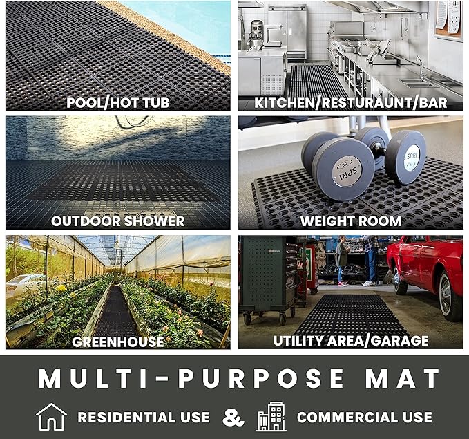 Envelor Interlocking Rubber Floor Mat Restaurant Kitchen Mat for Floor Anti Fatigue Bar Mat Door Mat Non - Slip Mat Indoor Outdoor Shower Pool Drainage Mat Durable Garage Flooring 36 x 36 Inch