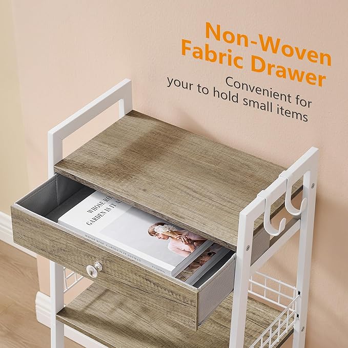 Gewudraw 3-Tier Ladder Shelf with Drawer, Bathroom Table Stand for Small Space, Standing Bathroom Shelves with Storage for Living Room Kitchen Bedroom, Organizer Shelf, White