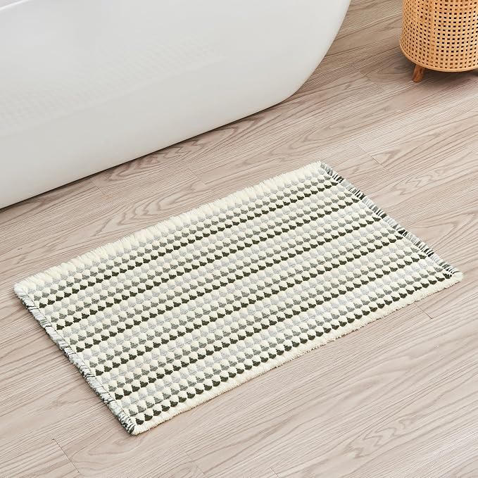 Douceur Boho Bath mat for Bathroom Floor Non Slip, Acrylic Blend Cute Bath Mats with Tassels, Quick Dry Bath Rugs Machine Washable, 24" x 36", Grey