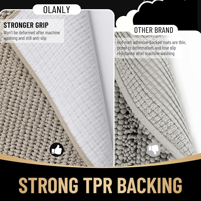 OLANLY Thick Bathroom Rugs 30x20, Extra Soft Absorbent Chenille Bath Rugs, Rubber Backing, Machine Wash Dry, Bath Mats for Bathroom Floor, Tub and Shower, Home Decor Accessories, Warm Taupe
