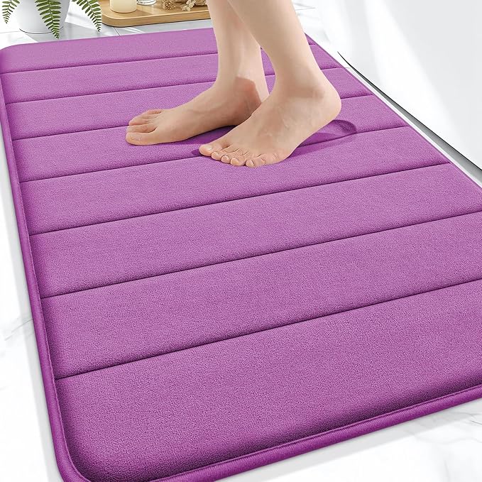 OLANLY Memory Foam Bath Mat 32x20, Super Soft Absorbent Bathroom Rugs, Quick Dry, Machine Washable Shower Floor Rugs, Bathmat Carpet, Bathroom Home Decor Accessories, Purple