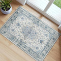 RELEANY Area Rugs Small 2'x3' Washable Non-Slip, Floral Vintage Distress Medallion Carpet for Kitchen Entryway Bathroom, Light Blue Navy Gray White