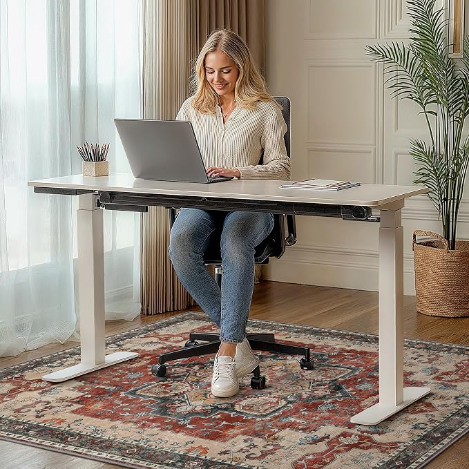 48"x60" Office Chair Mat for Hardwood Tile Floor, Under Desk Carpet Protector for Rolling Computer Chair Mat, Machine Washable Area Rug, Anti-Slip 1/5" Thick Low Pile Thin Vinyl Floor Mat, Annatto