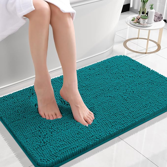 OLANLY Small Bathroom Rugs 24x16, Extra Soft Absorbent Chenille Bath Rugs, Rubber Backing Quick Dry, Machine Washable Bath Mats for Bathroom Floor, Tub and Shower, Home Decor Accessories, Deep Lake