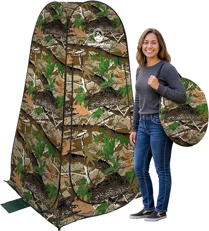 Wakeman Pop Up Changing Tent, 3.3 x 3.3 x 6.2ft, Camping Shower Tent for Portable Toilet Stall or Dressing Room with Carry Bag for Camping, Beach, or Tailgate, Polyester