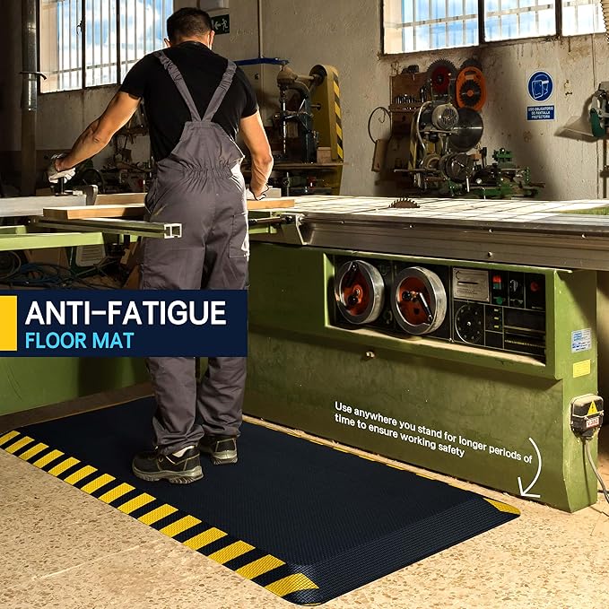 FEATOL Anti Fatigue Mat Industrial, Ergonomic Standing Floor Mat for Work for Stand -Safety Support for Leg & Back Pain(Yellow Border, 24" x 36", 1PC)