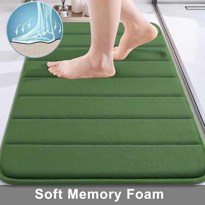 Buganda Memory Foam Bath Mat, 55" x 24", Ultra Soft and Non-Slip Bathroom Rugs, Water Absorbent and Machine Washable Bath Rug Runner for Bathroom, Shower, and Tub, Olive Green
