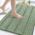 Grandaily Chenille Striped Bathroom Rugs 44x32, Extra Thick and Soft Absorbent Bath Mats, Rubber Backing, Plush Shaggy Shower Carpet, Machine Wash Dry, Bath Rug for Bathroom, Grayish Green
