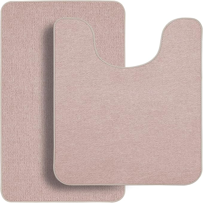 Bosap Bathroom Rugs Set 2 Pieces,Thin Bathroom Mats,Toilet Rugs,Quick Dry,Non-Slip,Machine Washable,Low Pile,Absorbent Bath Mats,Shower,Sink,Home Decor Accessories.Beige,1'5"x2'3"+1'8"x2" U Shape