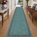 Hazo Haus Washable 3x16 Extra Long Hallway Runner Rug, Boho Aqua Blue Large Kitchen Floor Rug Indoor, Non-Slip Stain & Fade Resistant, Vintage Unique Teal Floral Décor