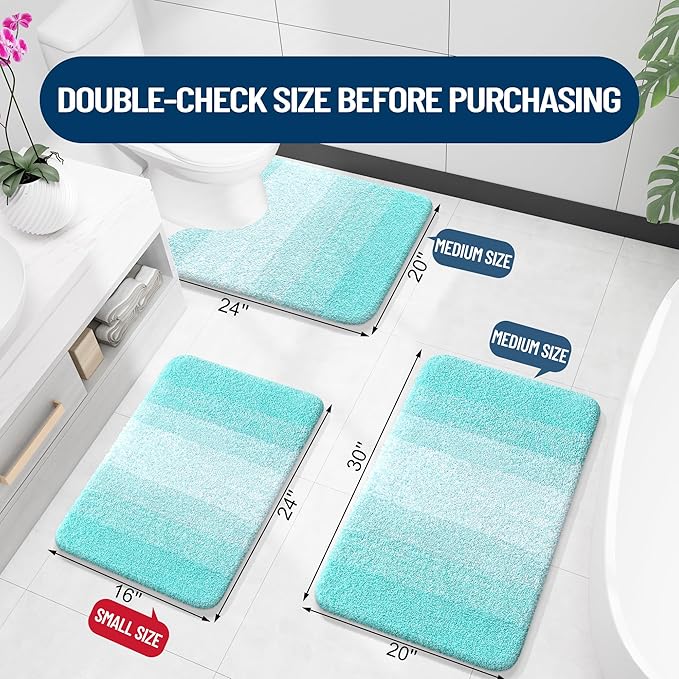 OLANLY Luxury Toilet Rugs U-Shaped 24x20, Extra Soft and Absorbent Microfiber Bathroom Rugs, Non-Slip Plush Shaggy Bath Mat, Machine Wash Dry, Contour Bathroom Mats for Toilet Base, Teal