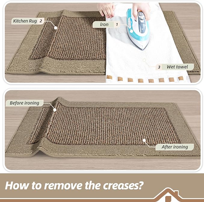 BEQHAUSE Kitchen Rugs 32"x48", Kitchen Runner Rug Non-Slip Kitchen Mats for Floor, Absorbent and Stain Resistant Kitchen Mats, Machine Washable Rugs for Kitchen, Hallway, Laundry & Sink, Taupe