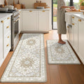 Boho Kitchen Mats for Floor 2 Piece Set Anti Fatigue Cushioned PVC Kitchen Rugs Non Slip Waterproof Farmhouse Mats 2/5 Inch Comfort Standing Mat for Sink, Laundry, 23.6"x39"+23.6"x59",C4