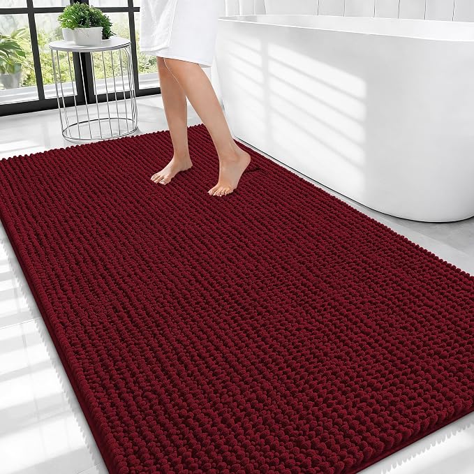 OLANLY Thick Large Bathroom Rugs 44x32, Extra Soft Absorbent Chenille Bath Rugs, Rubber Backing, Machine Wash Dry, Bath Mats for Bathroom Floor, Tub and Shower, Home Decor Accessories, Burgundy