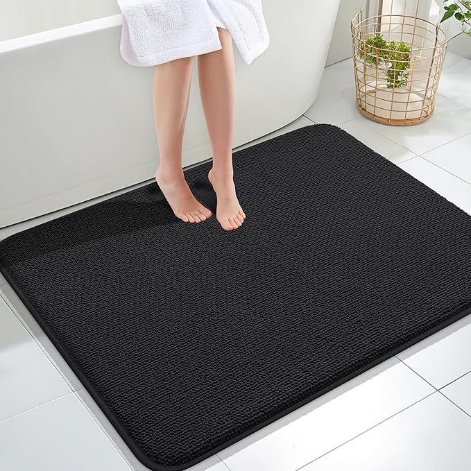 OLANLY Thick Memory Foam Large Bathroom Rugs 40x32, Extra Soft Absorbent Bath Rug, Quick Dry Bath Mats, Non-Slip, Machine Washable Carpet for Bathroom, Tub and Shower, Home Decor Accessories, Black