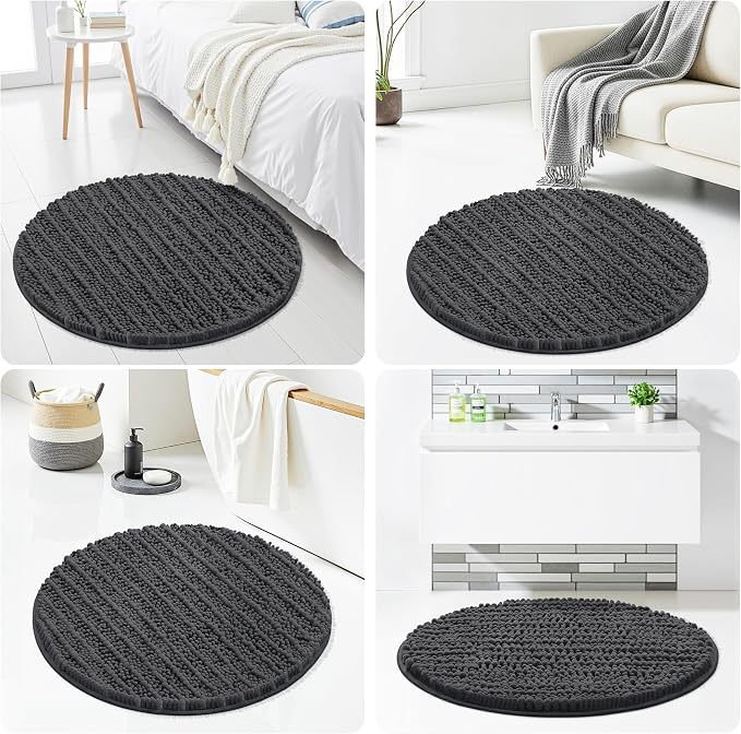 Smiry Bathroom Rugs Mat Round 30x30, Soft Absorbent Chenille Bath Rugs, Non Slip Rubber Backing Machine Washable Quick Dry Bath Mats for Bathroom Floor, Tub, Shower, Home Decor Accessories, Dark Grey