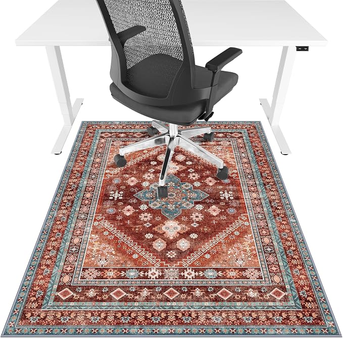 Office Chair Mat for Hardwood Floor & Tile Floor,36"X 48" Heavy Duty Desk Chair Mat for Hard Floors, Under Desk Rug for Rolling Computer Chair,Anti Slip,Low Pile Carpet Floor Protector-Brown Red