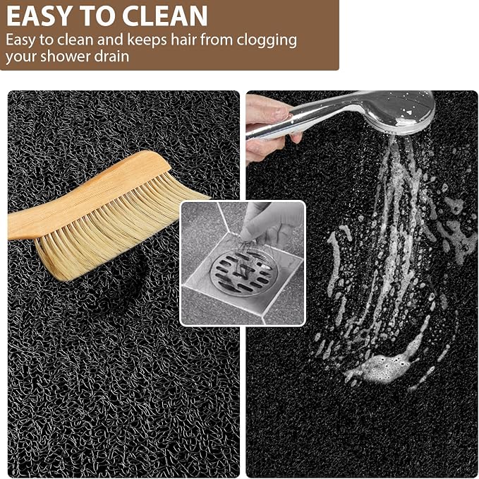Shower Mat Non Slip: 47.2 x 31.5 Inch Extra Large Shower Mats for Inside Shower with Drain Hole - Soft PVC Loofah Anti Slip Shower Stall Mat for Walk-in Shower and Bathroom, Quick Drying