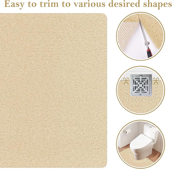 Shower Mat Bathtub Mat Non-Slip,24x24 inch, Soft Tub Mat with Drain,PVC Loofah Bath Mat (Phthalate Free) for Tub and Bathroom,Quick Drying,Khaki