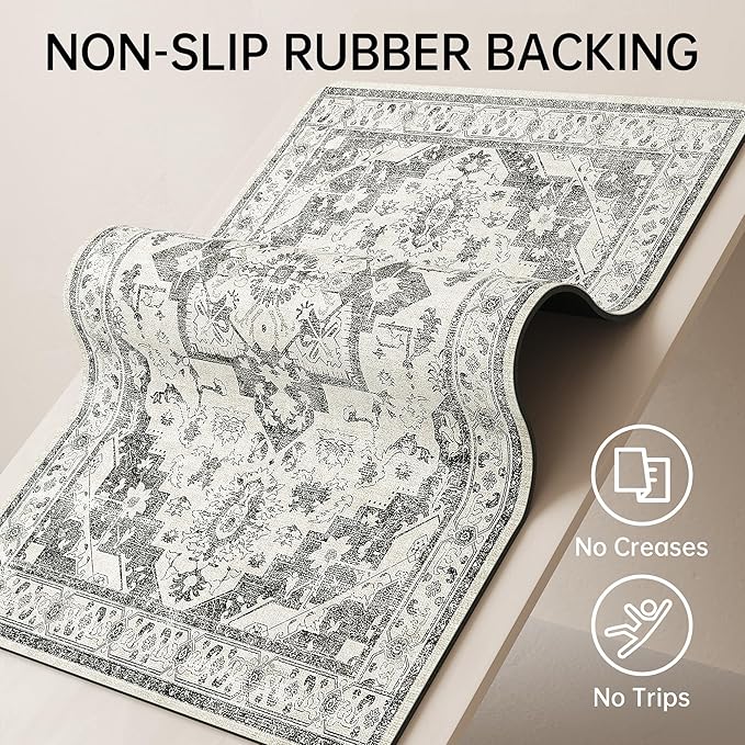 Mecko Bath Mat, Ultra Absorbent Quick Dry Bathroom Floor Mats-Rubber Non-Slip Thin Bathroom Rug Fit Under Door, Faux Suede Surface Shower Rug for Bathtub, Sink, Shower Room(Grey/White,20"x32")