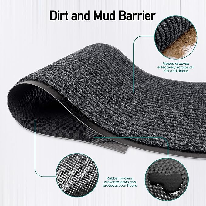 Durable Rubber Door Mat - Heavy Duty, Indoor/Outdoor, Easy Clean, Waterproof, Low-Profile Mat for Entry, Patio, Garage - Stylish (Charcoal, 2' x 3')
