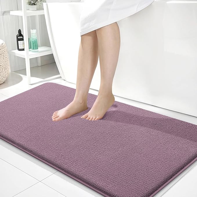 OLANLY Thick Memory Foam Bathroom Runner Rugs 44x24, Extra Soft Absorbent Long Bath Rug, Quick Dry, Non-Slip, Machine Washable Bath Mats for Bathroom, Tub and Shower, Home Decor Accessories, Deep Plum