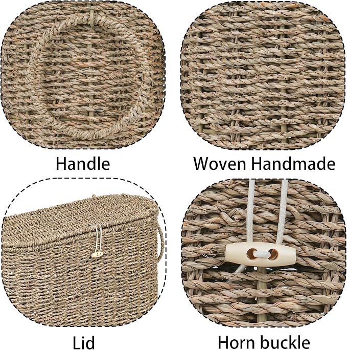 efluky Toilet Paper Storage Basket, Seagrass Slim Toilet Paper Holder with Lid- Holds Up to 9 Mega Rolls, Home Bathroom Decor Organizer