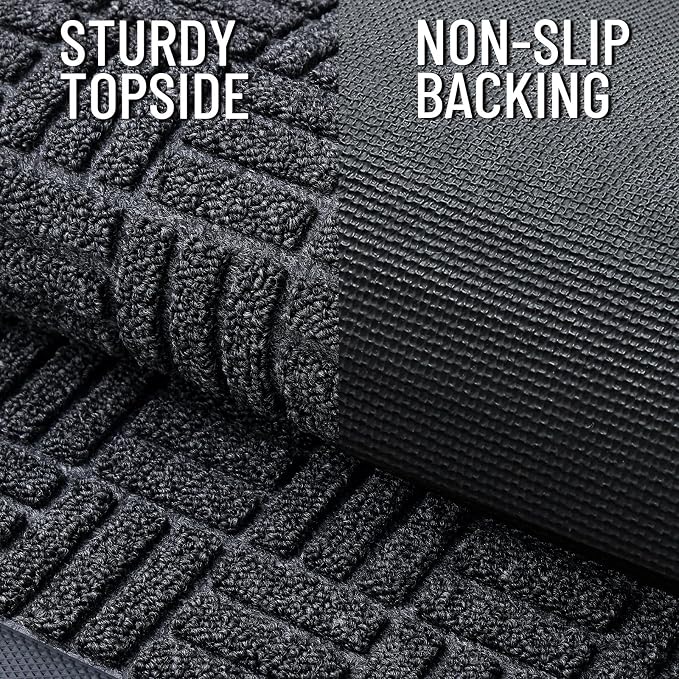 OLANLY Front Door Mat Outside Entrance 33x21, Absorbent, Heavy Duty Sturdy Natural Rubber Doormat Indoor Outdoor, Non-Slip, Stain and Fade Resistant, Low Profile Floor Mat for Entryway, Black Gray