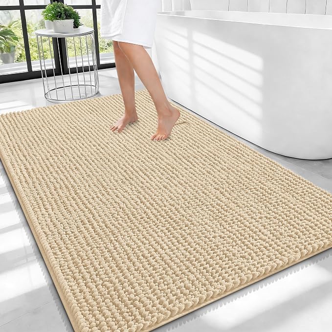 OLANLY Thick Large Bathroom Rugs 40x32, Extra Soft Absorbent Chenille Bath Rugs, Rubber Backing, Machine Wash Dry, Bath Mats for Bathroom Floor, Tub and Shower, Home Decor Accessories, Beige