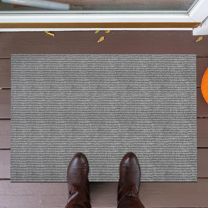 Ottomanson Mud Mat 2' x 3'11" Entryway Rug - Non-Slip Scraper Doormat for Muddy Paws, Dirt Trapping Indoor/Outdoor Mat for High-Traffic Areas, Kitchen, Garage, Patio, Gray