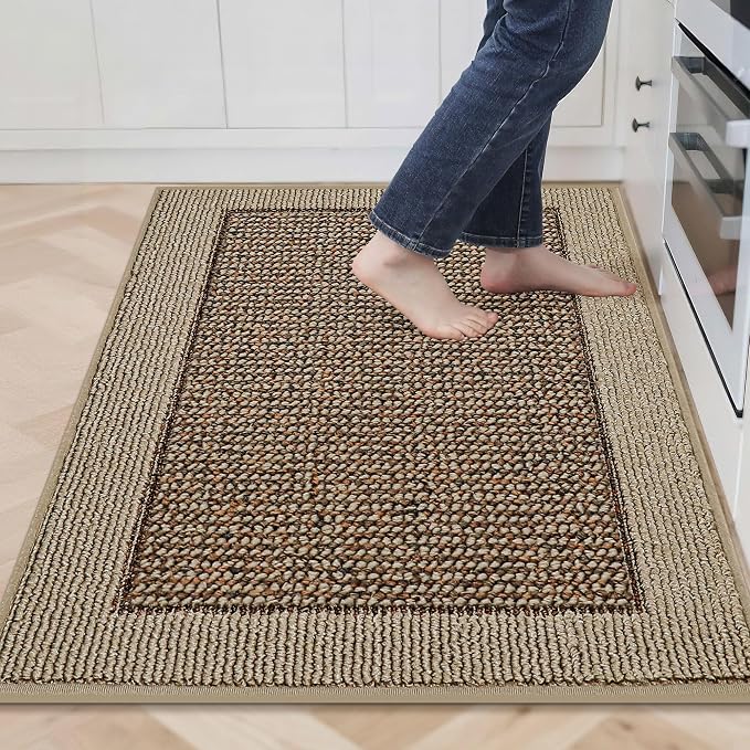 BEQHAUSE Kitchen Rugs 32"x48", Kitchen Runner Rug Non-Slip Kitchen Mats for Floor, Absorbent and Stain Resistant Kitchen Mats, Machine Washable Rugs for Kitchen, Hallway, Laundry & Sink, Taupe