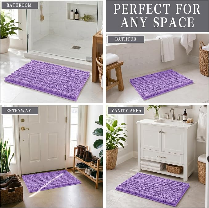 Yimobra Bathroom Rugs Non Slip Washable - Ultra Soft Absorbent Chenille Bath Mat, Quick Dry Shaggy Floor Carpet for Tub Shower, Lavender Home Decor Accessories, 24x17 Inch