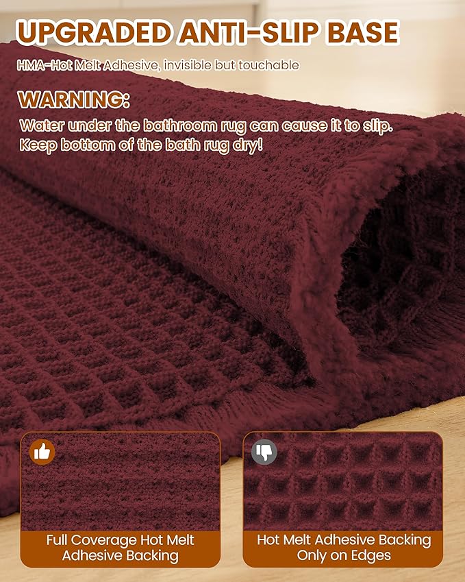 Smiry Waffle Bath Mat 36x24, Extra Soft Absorbent Bathroom Rugs, Non Slip Machine Washable Quick Dry Bath Rugs for Bathroom Floor, Tub, Shower, Home Decor Accessories, Burgundy