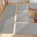 YIHOUSE Thin Bath Mat Grey Bathroom Rugs Sets 5 Pieces, Non Slip Absorbent Bath Mats Quick Dry, Woven Braided Rugs Washable, Rubber Tapetes para Baño for Bathroom Toliet,Bathtub