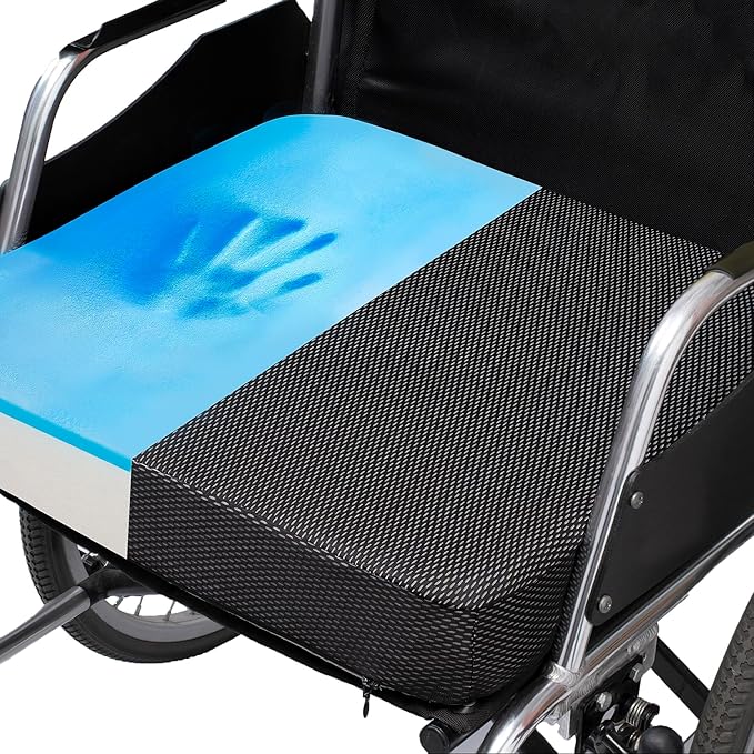 Ifoam Gel Infused Memory Foam Layer Wheelchair Cushion - Seat Cushion for Wheelchair-Office Chair, Kitchen Chair-Pressure Sore and Tailbone Pain Relief-High Dense Polyfoam Base (Black, 16×16×3 inch)