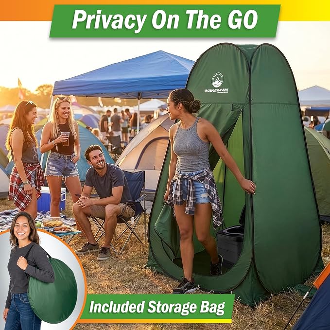 Wakeman Pop Up Changing Tent, 3.3 x 3.3 x 6.2ft, Camping Shower Tent for Portable Toilet Stall or Dressing Room with Carry Bag for Camping, Beach, or Tailgate, Polyester