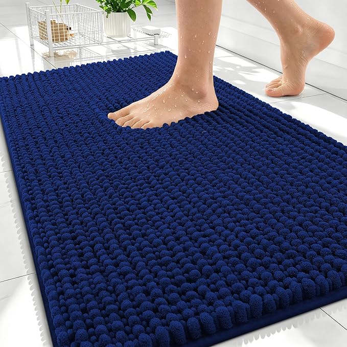 OLANLY Thick Bathroom Rugs 34x21, Extra Soft Absorbent Chenille Bath Rugs, Rubber Backing, Machine Wash Dry, Bath Mats for Bathroom Floor, Tub and Shower, Home Decor Accessories, Navy