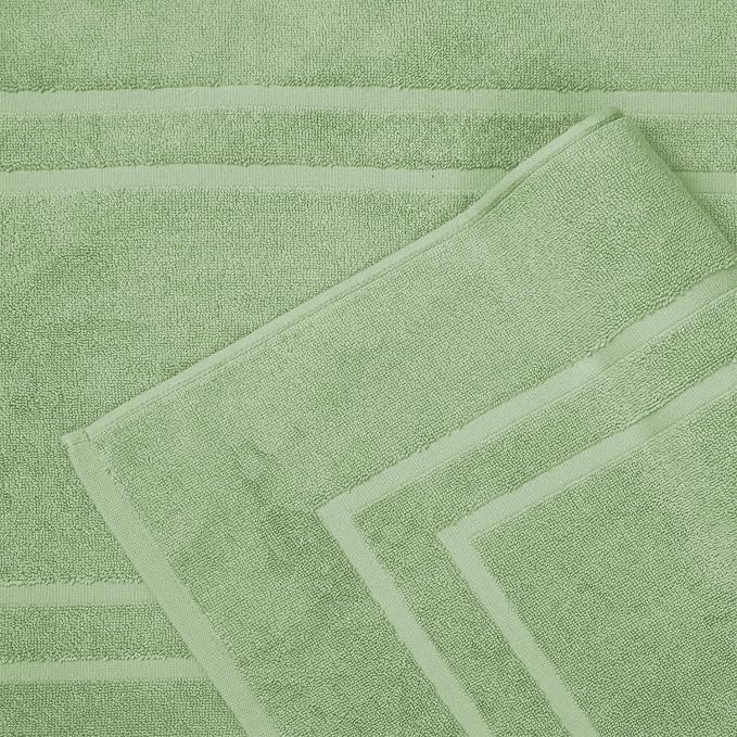 Feather & Stitch 2 Piece Towel Like Bath Mats (30x21 Inch) 100% Cotton Terry Bath Mats, Bathroom Shower Floor Mats [NOT A Bathroom Rug], Soft Absorbent Washable Mats - Pastel Green