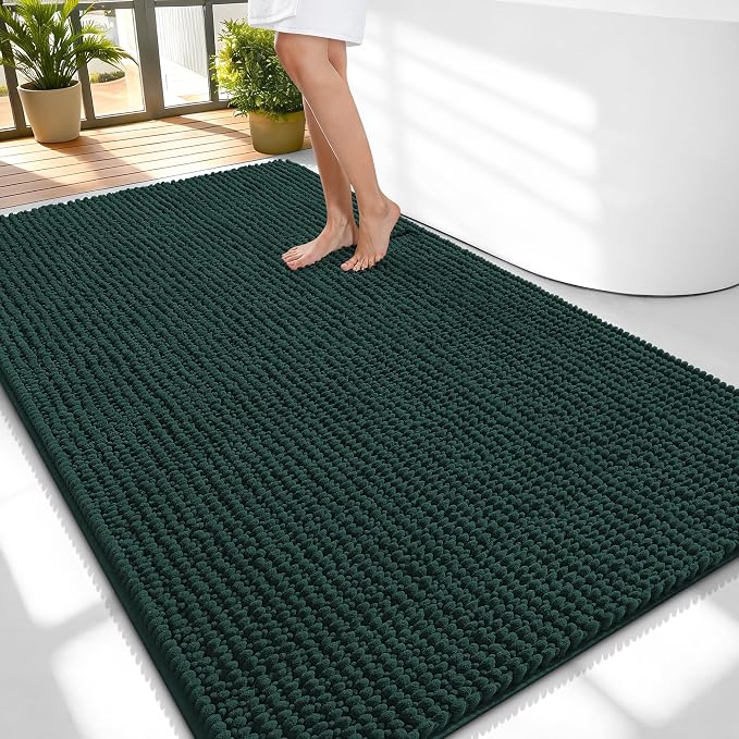 OLANLY Thick Large Bathroom Rugs 59x35, Extra Soft Absorbent Chenille Bath Rugs, Rubber Backing, Machine Wash Dry, Bath Mats for Bathroom Floor, Tub and Shower, Home Decor Accessories, Blackish Green