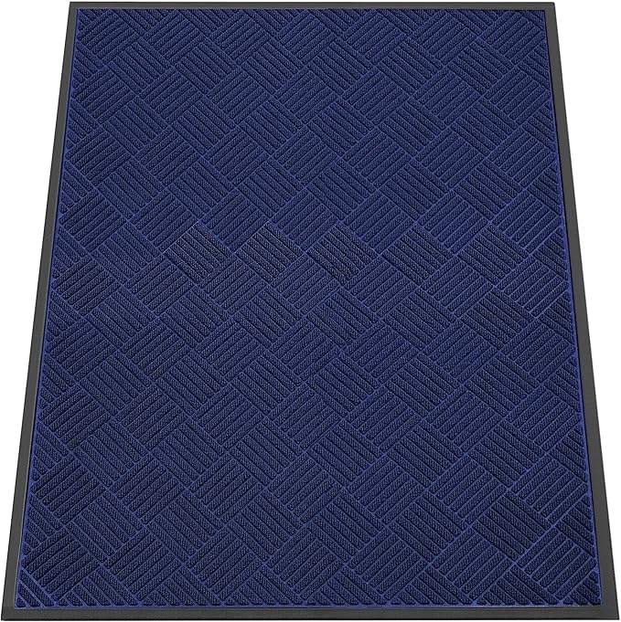 Indoor Outdoor Door Mat, 5’x 4' Doormat for Entryway, Rubber Backing Non Slip Front Door Mat Outside Entrance, Super Absorbent Commercial Floor Mat for Home Office, Blue