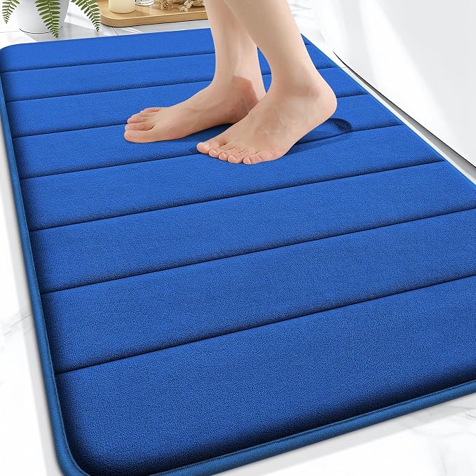 OLANLY Memory Foam Bath Mat 32x20, Super Soft Absorbent Bathroom Rugs, Quick Dry, Machine Washable Shower Floor Rugs, Bathmat Carpet, Bathroom Home Decor Accessories, Royal Blue