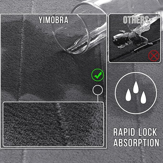 Yimobra Memory Foam Bathroom Rugs Sets 2 Piece - Super Soft Absorbent Quick Dry Bath Mat Set, Machine Washable Non Slip Floor Carpet for Tub Shower & Single Sink (17x24 & 31.5x20 Inch, Dark Gray)