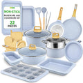 NutriChef 22-Piece Nonstick Ceramic Cookware Set – Pots and Pans Set with Bakeware, Utensils & Oven Mitts, Induction Compatible, PTFE & PFAS Free, Tempered Glass Lids, Cool-Touch Handles