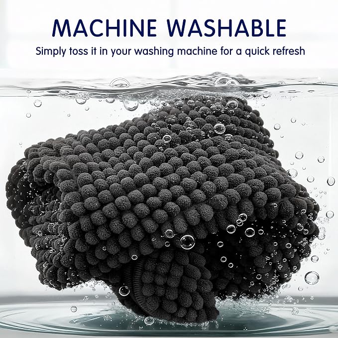 SUBRTEX Bathroom Rugs, 20" x 32" Chenille Bath Rug Soft Short Plush Bath Mat Soft Shower Mat Water Absorbent Shower Mat Quick Dry Machine Washable, Black