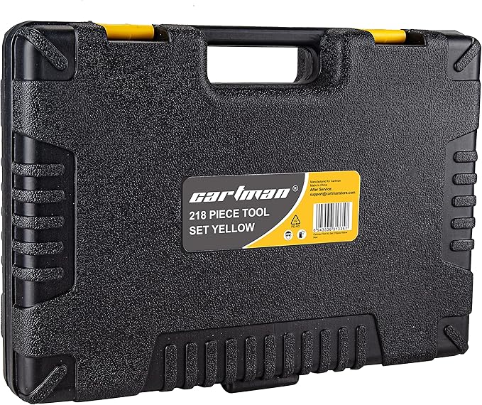 CARTMAN 218-Piece Tool Set General Household Hand Tool Kit with Plastic Toolbox Storage Case Yellow